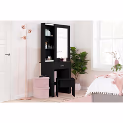 Black Dressing Table with Mirror Birlea Evelyn Sliding Vanity Desk Make Up