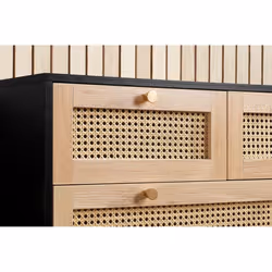 Black Chest of 5 Drawers Rattan Birlea Croxley Mid Century Modern