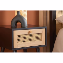 Bedside 1 Drawer Cabinet Black Rattan Birlea Croxley Nightstand Side Table