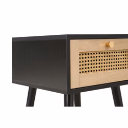 Bedside 1 Drawer Cabinet Black Rattan Birlea Croxley Nightstand Side Table - Additional view 4