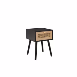 Bedside 1 Drawer Cabinet Black Rattan Birlea Croxley Nightstand Side Table - Additional view 6