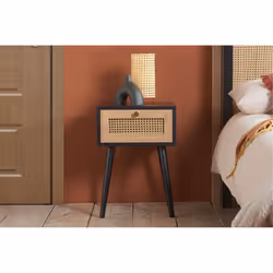 Bedside 1 Drawer Cabinet Black Rattan Birlea Croxley Nightstand Side Table - Additional view 9