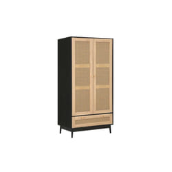Black 2 Door Wardrobe Rattan 1 Drawer Birlea Croxley Mid Century Modern