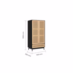 Black 2 Door Wardrobe Rattan 1 Drawer Birlea Croxley Mid Century Modern - Additional view 7
