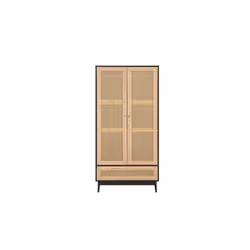 Black 2 Door Wardrobe Rattan 1 Drawer Birlea Croxley Mid Century Modern - Additional view 9