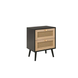 Bedside 2 Drawer Cabinet Black Rattan Birlea Croxley Nightstand Side Table