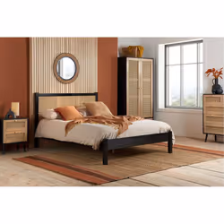 Bedside 2 Drawer Cabinet Black Rattan Birlea Croxley Nightstand Side Table - Additional view 10