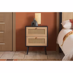 Bedside 2 Drawer Cabinet Black Rattan Birlea Croxley Nightstand Side Table - Additional view 11