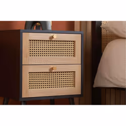 Bedside 2 Drawer Cabinet Black Rattan Birlea Croxley Nightstand Side Table - Additional view 4