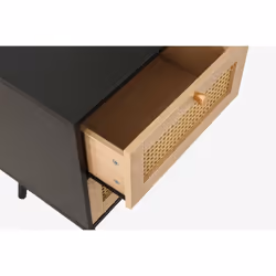 Bedside 2 Drawer Cabinet Black Rattan Birlea Croxley Nightstand Side Table - Additional view 5