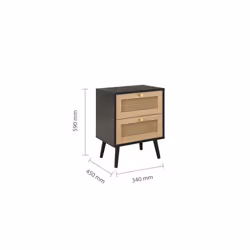 Bedside 2 Drawer Cabinet Black Rattan Birlea Croxley Nightstand Side Table - Additional view 7
