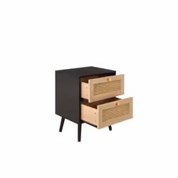 Bedside 2 Drawer Cabinet Black Rattan Birlea Croxley Nightstand Side Table - Additional view 8