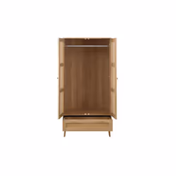 Brown Oak 2 Door Wardrobe Rattan 1 Drawer Birlea Croxley Mid Century Modern - Additional view 6