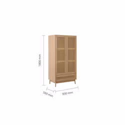 Brown Oak 2 Door Wardrobe Rattan 1 Drawer Birlea Croxley Mid Century Modern - Additional view 7
