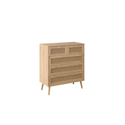 Brown Oak Chest of 5 Drawers Rattan Birlea Croxley Mid Century Modern