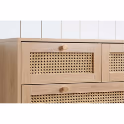 Brown Oak Chest of 5 Drawers Rattan Birlea Croxley Mid Century Modern