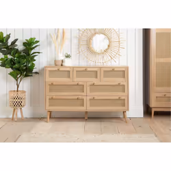 Brown Oak Chest of 7 Drawers Rattan Birlea Croxley Mid Century Modern - Additional view 11
