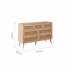 Brown Oak Chest of 7 Drawers Rattan Birlea Croxley Mid Century Modern - Additional view 7