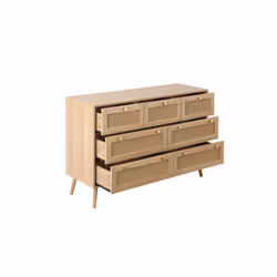 Brown Oak Chest of 7 Drawers Rattan Birlea Croxley Mid Century Modern - Additional view 8