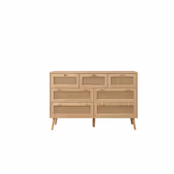Brown Oak Chest of 7 Drawers Rattan Birlea Croxley Mid Century Modern - Additional view 9