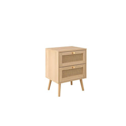 Bedside 2 Drawer Cabinet Brown Oak Rattan Birlea Croxley Nightstand Side Table