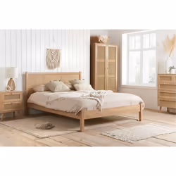 Bedside 2 Drawer Cabinet Brown Oak Rattan Birlea Croxley Nightstand Side Table - Additional view 10