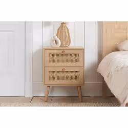 Bedside 2 Drawer Cabinet Brown Oak Rattan Birlea Croxley Nightstand Side Table - Additional view 11