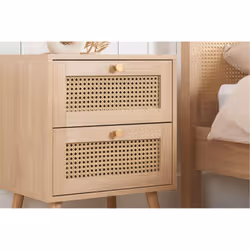 Bedside 2 Drawer Cabinet Brown Oak Rattan Birlea Croxley Nightstand Side Table - Additional view 4