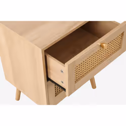 Bedside 2 Drawer Cabinet Brown Oak Rattan Birlea Croxley Nightstand Side Table - Additional view 5