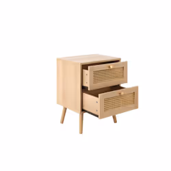 Bedside 2 Drawer Cabinet Brown Oak Rattan Birlea Croxley Nightstand Side Table - Additional view 8