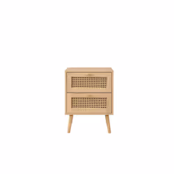 Bedside 2 Drawer Cabinet Brown Oak Rattan Birlea Croxley Nightstand Side Table - Additional view 9