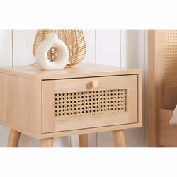 Bedside 1 Drawer Cabinet Brown Oak Rattan Birlea Croxley Nightstand Side Table - Additional view 5