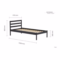 Black Single Bed Frame 3FT Bedstead Birlea Luka Solid Pine Traditional Design - Additional view 7