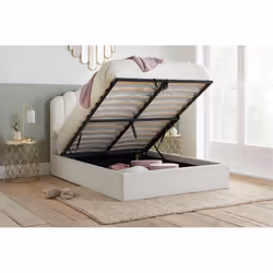 Boucle Kingsize Ottoman Bed Frame White Birlea Monaco Storage Bed 5FT 150cm