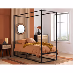Black 4 Poster Bed Frame Metal Birlea Farringdon Canopy Bed 3FT Single 90cm - Additional view 8