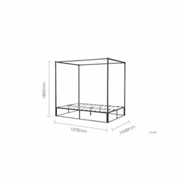 Black 4 Poster Bed Frame Metal Birlea Farringdon Canopy Bed 4FT6 Double 135cm - Additional view 11
