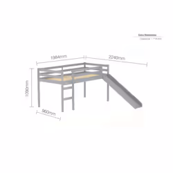 Kids Slide Bed Frame Grey Wood Mid Sleeper 3FT Single 90cm Birlea Frankie Pine - Additional view 7