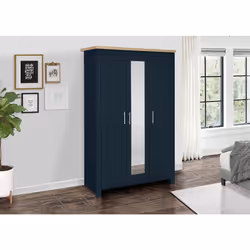 3 Door Mirror Wardrobe Navy Oak Birlea Highgate Farmhouse Shabby Chic