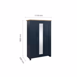 3 Door Mirror Wardrobe Navy Oak Birlea Highgate Farmhouse Shabby Chic