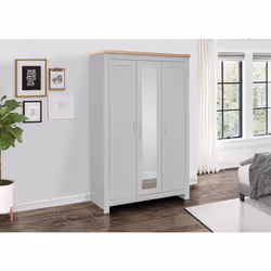 3 Door Mirror Wardrobe Grey Oak Birlea Highgate Farmhouse Shabby Chic
