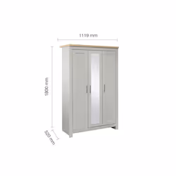 3 Door Mirror Wardrobe Grey Oak Birlea Highgate Farmhouse Shabby Chic
