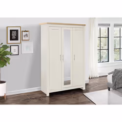 3 Door Mirror Wardrobe Cream Oak Birlea Highgate Farmhouse Shabby Chic