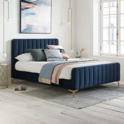 Double Bed Frame Navy Birlea Charles Midnight Blue Fabric 4FT6 135cm