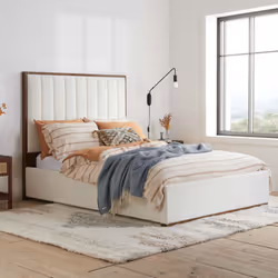 Double Bed Frame White Boucle Birlea Pendry Walnut Fabric 4FT6 135cm