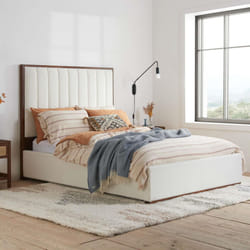 Double Bed Frame White Boucle Birlea Pendry Walnut Fabric 4FT6 135cm