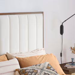 Double Bed Frame White Boucle Birlea Pendry Walnut Fabric 4FT6 135cm