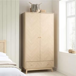 2 Door 1 Drawer Oak Brown Wooden Wardrobe Birlea Herringford