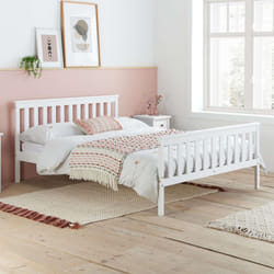 Small Double Bed Frame & Mattress White Wood Birlea Sleepsoul Cambridge 4FT