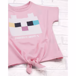 Minecraft Kitty Front Tie Girl's Pink T-Shirt - 5-6 Years