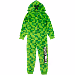 Minecraft Creeper Onesie For Boys & Girls | Kids Green Soft Pixelated Sleepsuit with Creeper Face Hood | Children's Gamer All ...